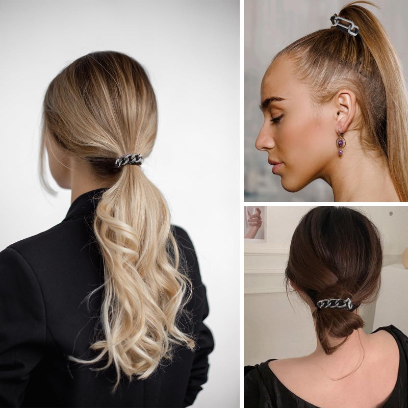AOZUO 4Pcs Black Hair Bracelet, Metal Elastic Hair Bands Ponytail Holder Hairs Accessories Elastic Rubber Hairband Haircuffs for Thick Thin Curly Trendy Gold Bead Jewelry Gift(Black) - Image 3